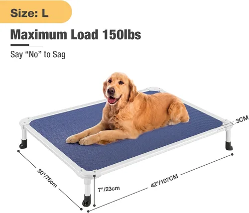 Vista 51 de Veehoo Cama elevada para perros a prueba de mordidas - Cuna elevada refrescante para mascotas - Marco de aluminio plateado y tela de malla