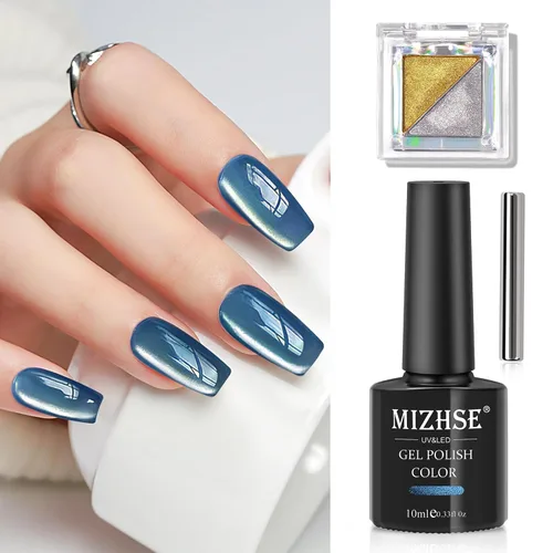 Vista 10 de MIZHSE Esmalte de uñas de gel de ojo de gato gris, esmalte de gel magnético de vidrio efecto amanecer, efecto de gatito de cristal con barra