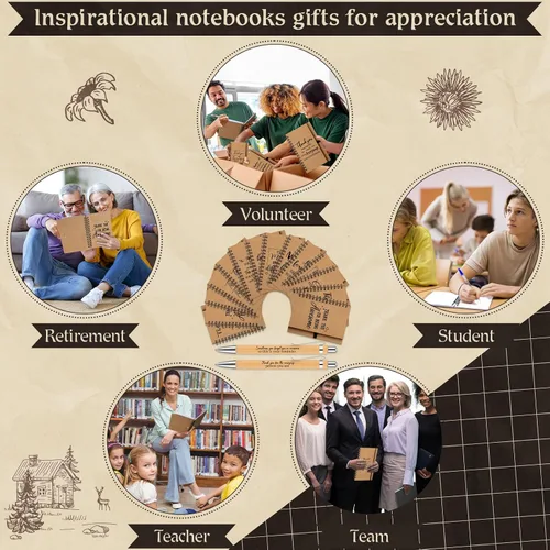 Vista 7 de Cholemy 100 cuadernos inspiradores de papel kraft con bolígrafos de bambú de 5.5 x 4.2 pulgadas, regalos de agradecimiento para empleados