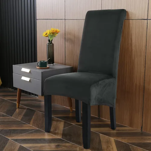 Vista 2 de ele ELEOPTION Fundas grandes de terciopelo y elastano para silla, fundas protectoras suaves y elásticas para silla, extraíbles y lavables para Negro