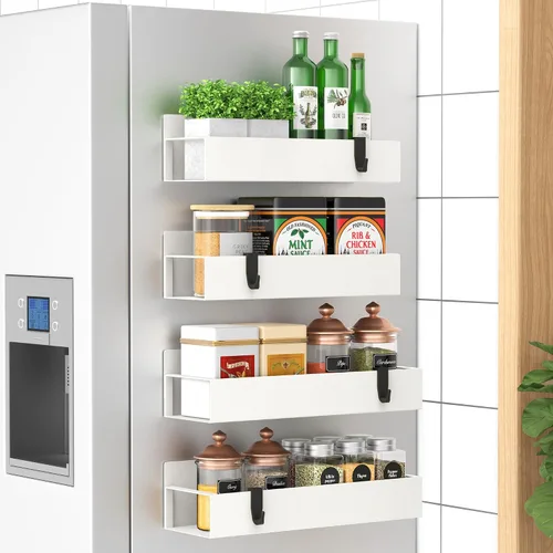 Vista 25 de HuggieGems Paquete de 6 organizadores magnéticos de almacenamiento de especias para refrigerador y horno, organizadores negros para nevera