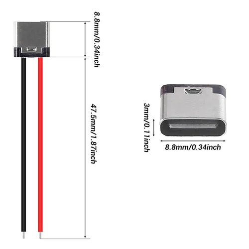 Vista 2 de 8 piezas de placa desnuda tipo C Chasis hembra impermeable 2P cable de soldadura tipo USB C Cable de extensión Cable de alimentación USB-C enchufe a