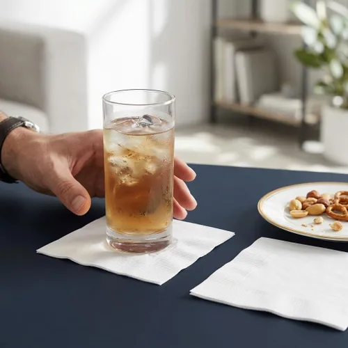 Vista 2 de Finetouch Servilletas blancas para bebidas, 500 unidades, servilletas de cóctel desechables, servilletas de papel absorbentes de 1 capa a granel