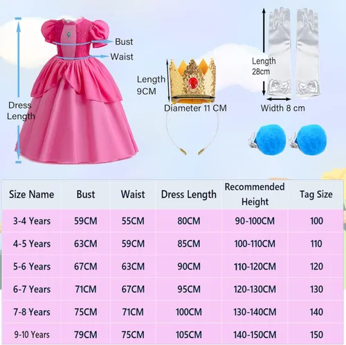 Vista 6 de iTVTi Disfraz de princesa melocotón para niñas, disfraz de Super Brothers para fiesta, cosplay, Halloween