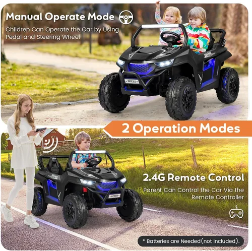 Vista 2 de HONEY JOY Auto de 2 plazas, 12 V, batería de 12 V, con control remoto, suspensión de resorte, velocidad alta/baja, almacenamiento, música, USB, Negro