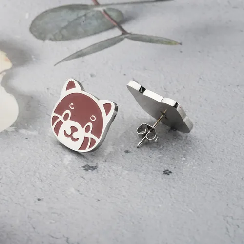 Vista 3 de Pendiente de panda rojo para fanáticos de panda rojo, regalo con temática de panda, joyería de panda rojo, aretes de oso panda