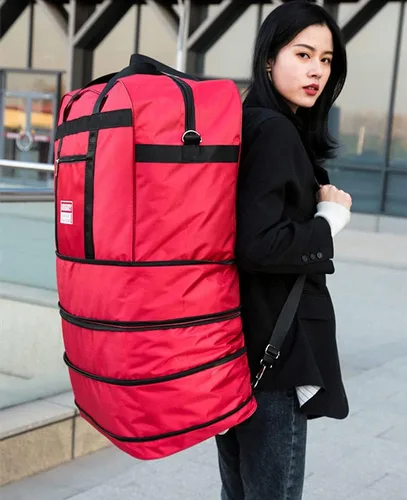 Vista 9 de Radefasun Bolsa de viaje expandible de Oxford con ruedas, impermeable, ligera, plegable, para viajar, Rojo