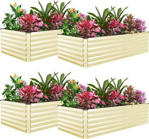 Vista 19 de Cama de jardín elevada con enrejado de arco para plantas trepadoras, cama de jardín elevada galvanizada, jardineras al aire libre para verduras