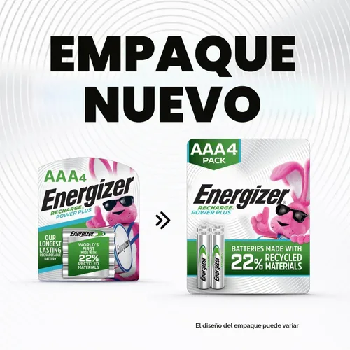 Vista 8 de Baterías AAA recargables universales Energizer Recharge (paquete de 8), baterías Triple A