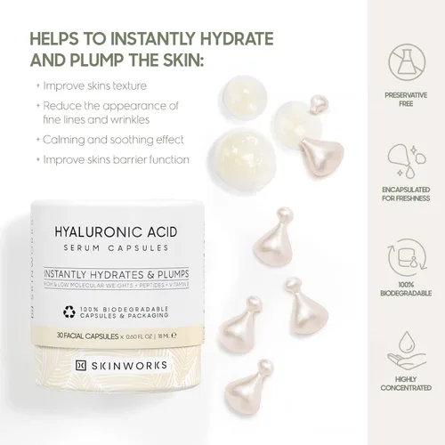 Vista 4 de SKINWORKS Suero de ácido hialurónico para cara, suero antienvejecimiento para líneas finas y arrugas, brillo hidratante, hidratante facial regordeta