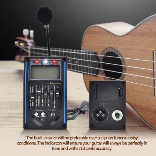 Vista 2 de Alomejor Preamplificador de guitarra acústica, ecualizador de 5 bandas con sintonizador digital LCD, preamplificador de estudio para músicos