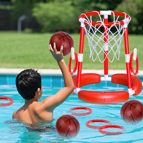 Vista 8 de SpringFlower Aro de baloncesto para piscina con tablero, piscina para niños y adultos, juego de piscina flotante de baloncesto, juguete de piscina