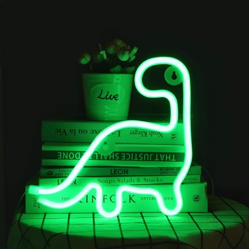 Vista 3 de Letrero de neón de dinosaurio, luz LED, decoración de pared, decoración de habitación, bonita luz nocturna, regalo para niños y niñas, regalo