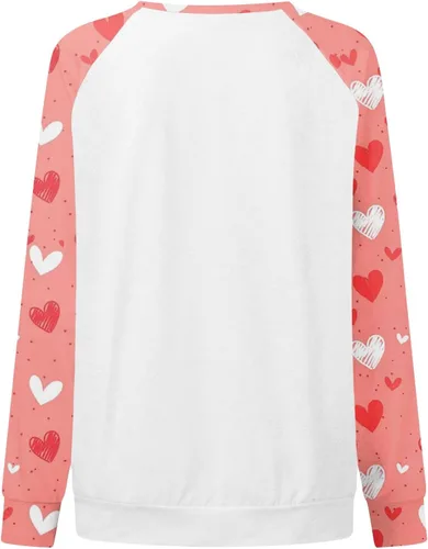 Vista 6 de Sudaderas para el día de San Valentín para mujer, blusas de cuello redondo, casuales, camisetas de manga larga con estampado de corazón