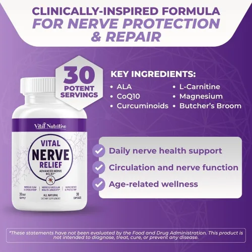Vista 4 de Suplemento para nervios vitales – Ácido alfa lipoico, magnesio, CoQ10 – Vegano, sin OMG, sin gluten, sin azúcar, sin lácteos – Apoyo diario