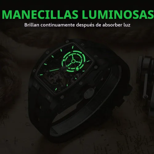 Vista 5 de AIMES Men's Tonneau Skeleton Automatic Mechanical Watch, Silicone Strap, 5ATM Water Resistance Silicone Strap Men's Wristwatch Ideal Gift for Men
