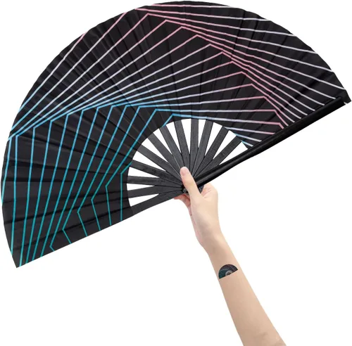 Vista 20 de Abanico grande plegable de mano para baile de línea, abanico de clic para botas en el suelo, para baile, fiesta, decoración, festival (Alien)