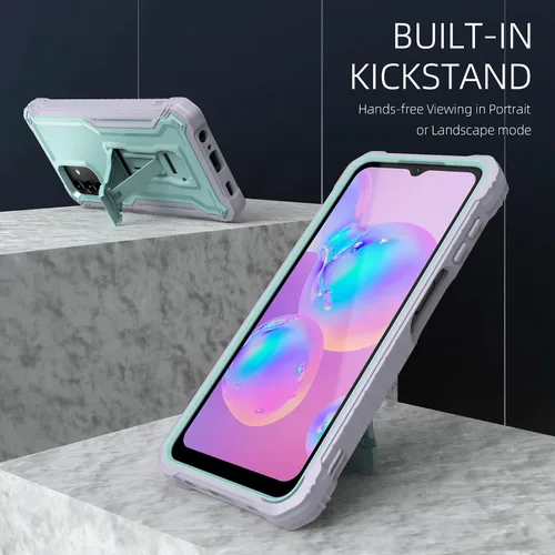 Vista 5 de Funda para Samsung Galaxy A13 5G / 4G, protección de grado militar a prueba de golpes con protector de pantalla HD de vidrio templado y soporte Verde
