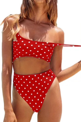Vista 23 de Meyeeka Traje de baño de una pieza para mujer, con cuello redondo, parte delantera recortada, con cordones en la parte trasera, corte alto, monokini