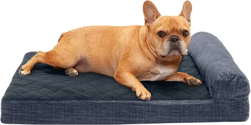 Vista 43 de Furhaven Cama de espuma viscoelástica para perros grandes con refuerzos extraíbles y funda lavable, para perros de hasta 95 libras - Sofá de Gris