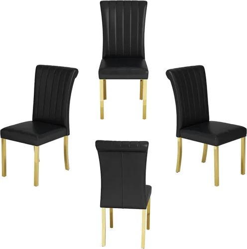 Vista 33 de Asday Upholstered Dining Chairs Set of 2, High Back Fabric Chairs, Beige Linen Fabric, High Back, Black Metal Legs