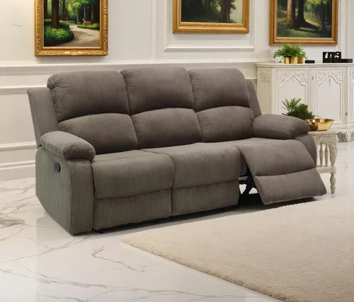 Vista 60 de Sofá reclinable manual moderno, sofá reclinable de cuero de 3 plazas, sofá reclinable de sala de estar, sofá con portavasos y mesa abatible