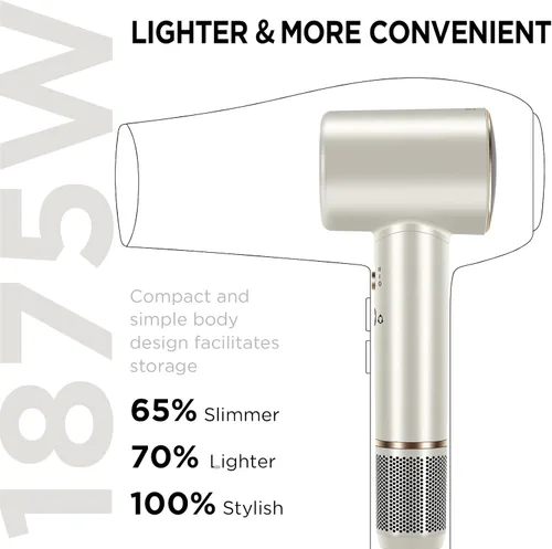 Vista 9 de PARWIN PRO BEAUTY Secador de pelo Air-Sonic con difusor, pantalla LED HD y secador iónico de alta velocidad de 110.000 RPM, rizadores de envoltura