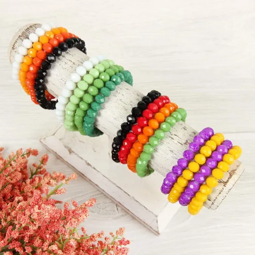 Vista 3 de Pulsera bohemia multicapa con varias capas con cuentas, versátil brazalete elástico con hilos llamativos, brazalete deslizable con cuentas