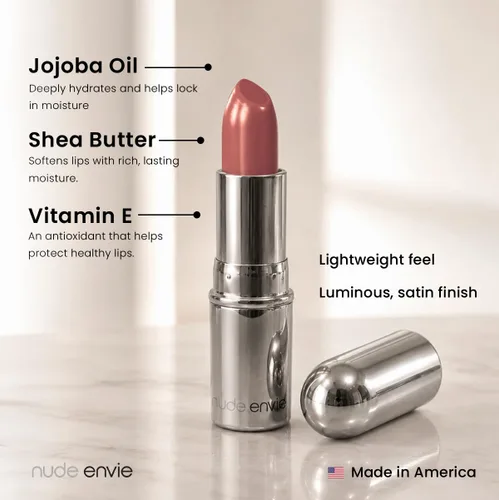 Vista 2 de nude envie - Lápiz labial - Acabado cremoso y duradero - Textura aterciopelada y fácil aplicación - Hidratación de lujo - Con manteca de karité