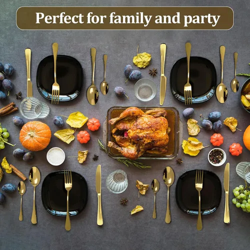 Vista 4 de Juego de cubiertos dorados de acero inoxidable para 6 personas, juego de cubiertos de cocina, utensilios de regalo, cuchillo, tenedor, cuchara