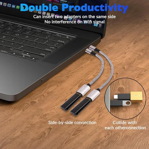 Vista 3 de Adaptador USB-C a USB 3.1 (Paquete de 2), Cable OTG tipo C trenzado de nylon USB C macho a USB A 3.0 hembra para iPhone 15, iPhone 15 ProMax