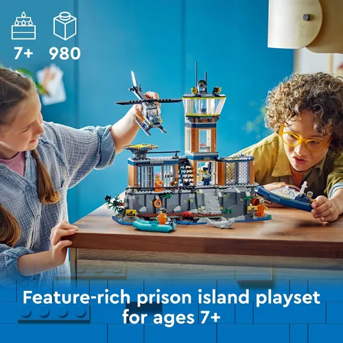 Vista 2 de Set de Construcción Lego City Isla Prisión de la Policía, Regalo de Cumpleaños para Niños y Niñas de 7 Años o Más, Juego Imaginativo, Helicóptero