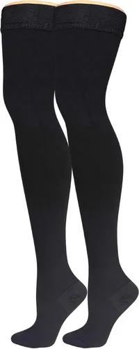 Vista 6 de Truform Calcetines de compresión, 20-30 mmHg, calcetines de vestir para hombre, hasta el muslo por encima de la rodilla, negro, S