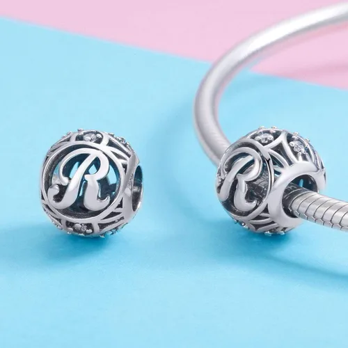 Vista 2 de Plata de ley 925 con piedras cúbicas, opciones completas de regalo de la A Z, cuentas de letras del alfabeto para pulseras europeas Pandora