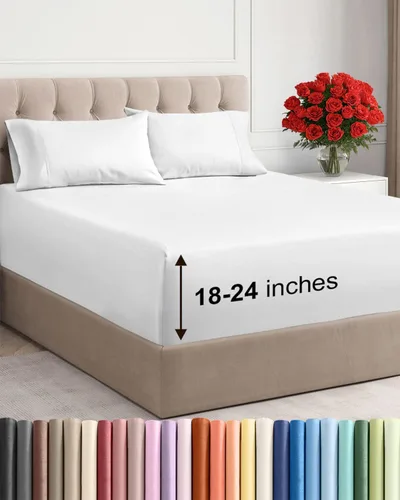 Vista 74 de Sábanas individuales de bolsillo extra profundo, sábanas transpirables y refrescantes de 3 piezas, juego de sábanas de lujo para hotel, suaves, sin