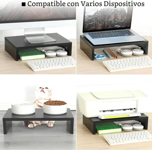 Vista 3 de TEAMIX Soporte elevador para monitor de madera, paquete de 2 unidades, soporte ajustable de 2 niveles, elevador de monitor doble para 2 Negro