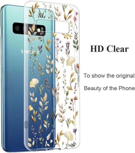 Vista 11 de Unov Funda para Galaxy S10, transparente con diseño en relieve, flor Flor estética