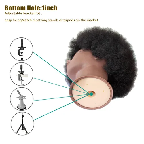 Vista 5 de Cabeza de maniquí afro rizado 100% cabello humano real, (10 pulgadas) negro para trenzado manual, práctica de peinado, peluquería, escuela, maniquí