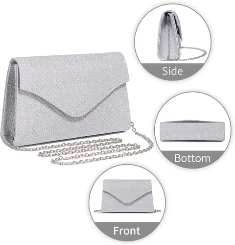 Vista 4 de Labair Bolso de noche para mujer, con purpurina brillante, bolso de mano para fiesta de boda, bolso cruzado de hombro