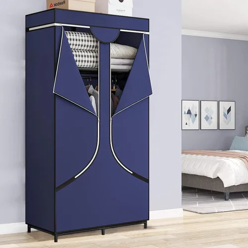 Vista 4 de Organizador de ropa portátil de 34 pulgadas con estantes de metal y tela no tejida, organizador de almacenamiento duradero para dormitorio