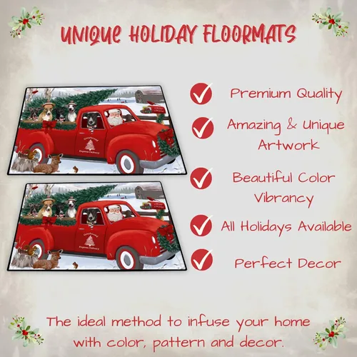 Vista 3 de Doggie of the Day Greyhound Dogs Floor Mat - Christmas Santa Express Delivery Red Truck - Best Dog Doormat - Protector Decor - Unique Portrait Art
