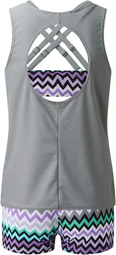 Vista 7 de Traje de baño para mujer 2023, talla grande, vestido de natación de dos piezas con pantalones cortos de malla, tankini de traje de baño fluido