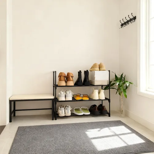 Vista 2 de Organizador de zapatos, estante de almacenamiento de zapatos reversible de metal de 3 niveles que ahorra espacio, para entrada, armario, puerta