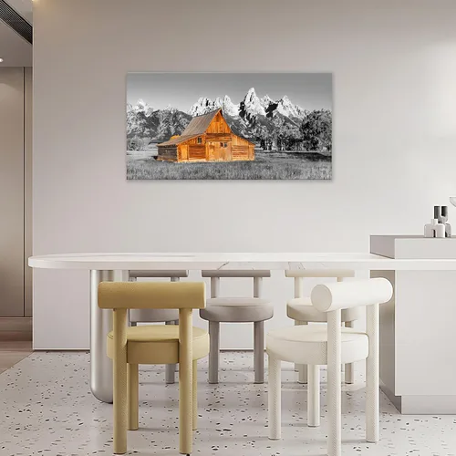 Vista 6 de Taimeng Arte de Pared Grande de Montaña de Granero para Sala de Estar Cuadros de Casa de Campo Decoración de Pared Blanco y Negro Lienzo Country
