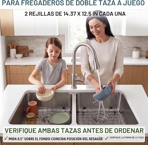 Vista 17 de Rejilla para fregadero de cocina, 14.37 x 12.5 pulgadas, drenaje central 15x13 gris