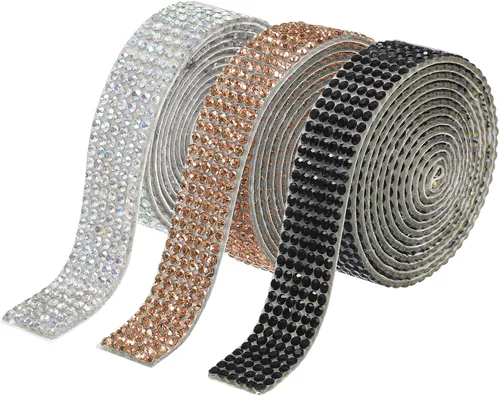 Vista 9 de MECCANIXITY 3 rollos de cinta de diamantes de imitación autoadhesiva de 3 yardas y 0.315 in para proyectos de artes y manualidades, pasteles de 4
