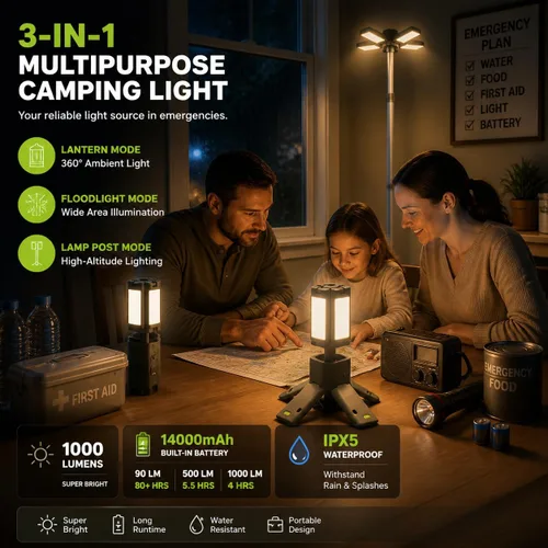Vista 6 de IPARTS EXPERT Luces telescópicas para campamento recargables de 14000 mAh, luces magnéticas recargables para camping, linterna telescópica IPX5