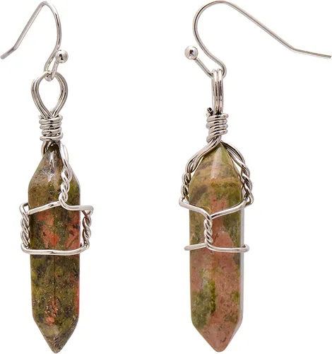 Vista 52 de Pendientes de cristal de punta envuelta en alambre de piedra pulida para mujer Reiki Energy Healing