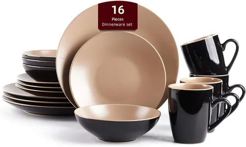 Vista 25 de HomeVss Colors Life juego de vajilla, exterior negro brillante con interior de color mate