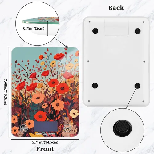 Vista 2 de Autumn Poppy Flowers01 Báscula de alimentos para cocina, báscula digital de alimentos, onzas y gramos, para hornear, cocinar, paneles de vidrio
